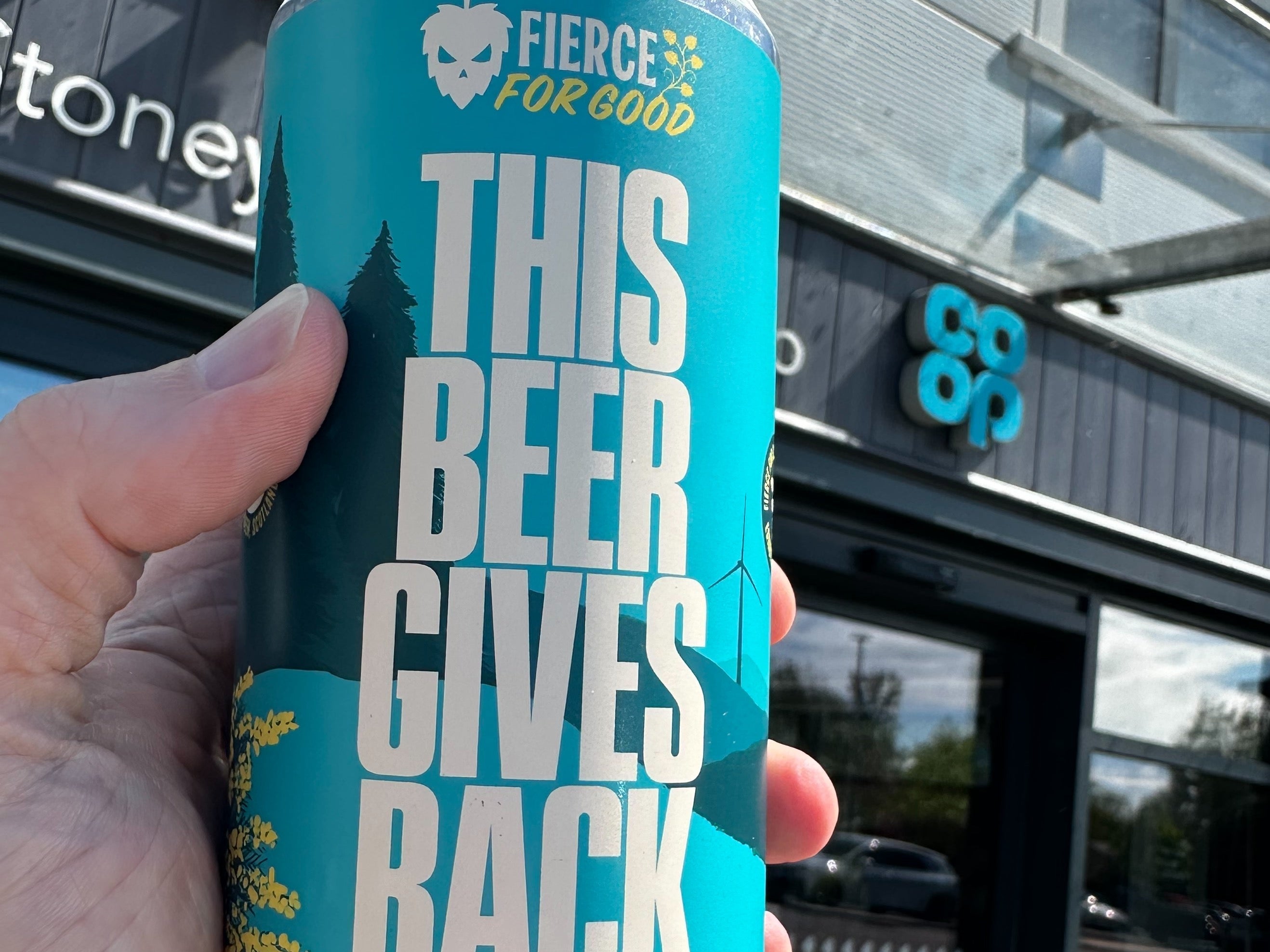 This Beer Gives Back 440ml can by Fierce Beer, available in Co-op and Scotmid stores from June 2026