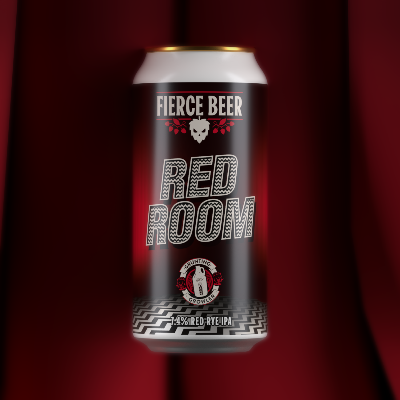 Fierce Beer Red Room can on a red background