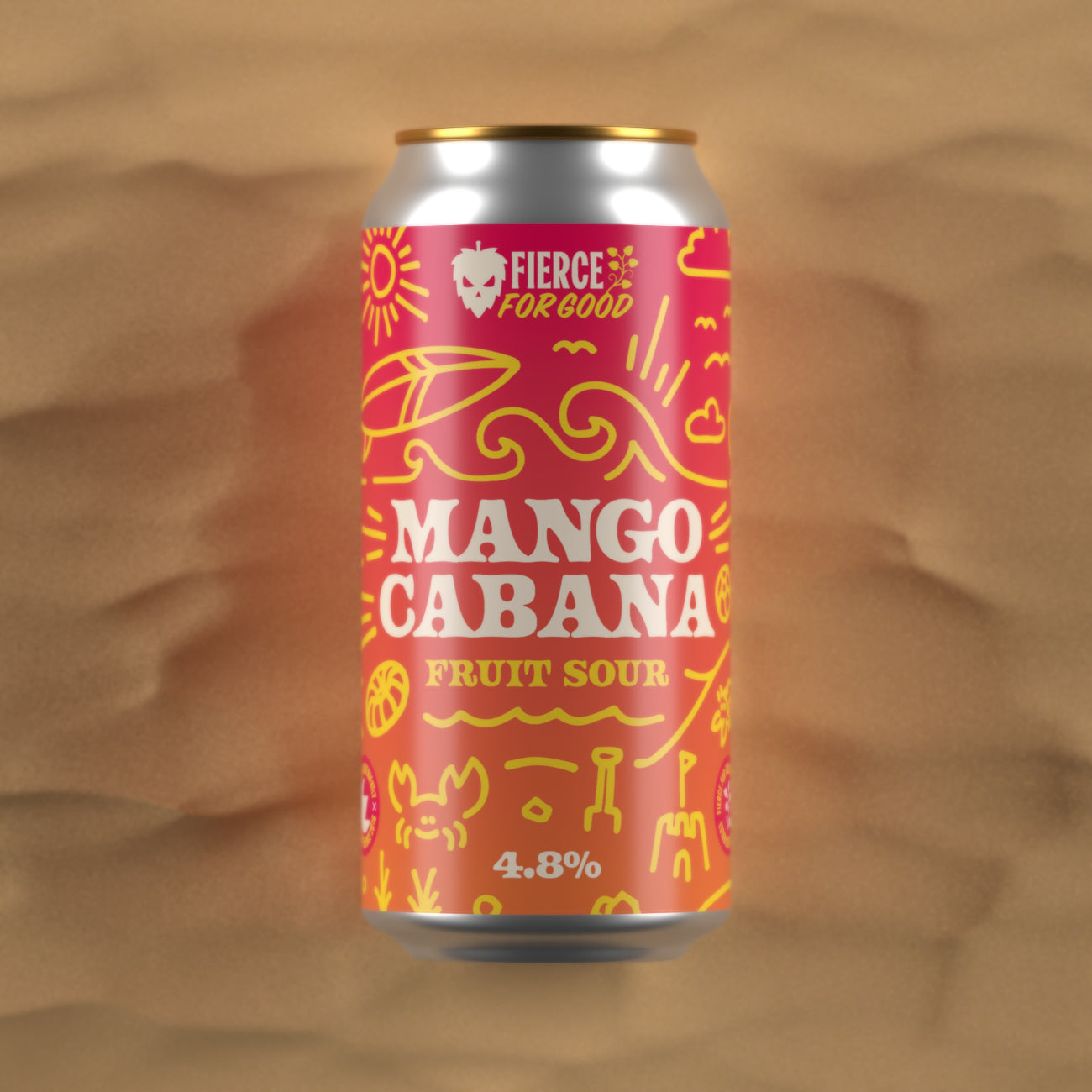 Mango Cabana fruit sour can with sunset beach background